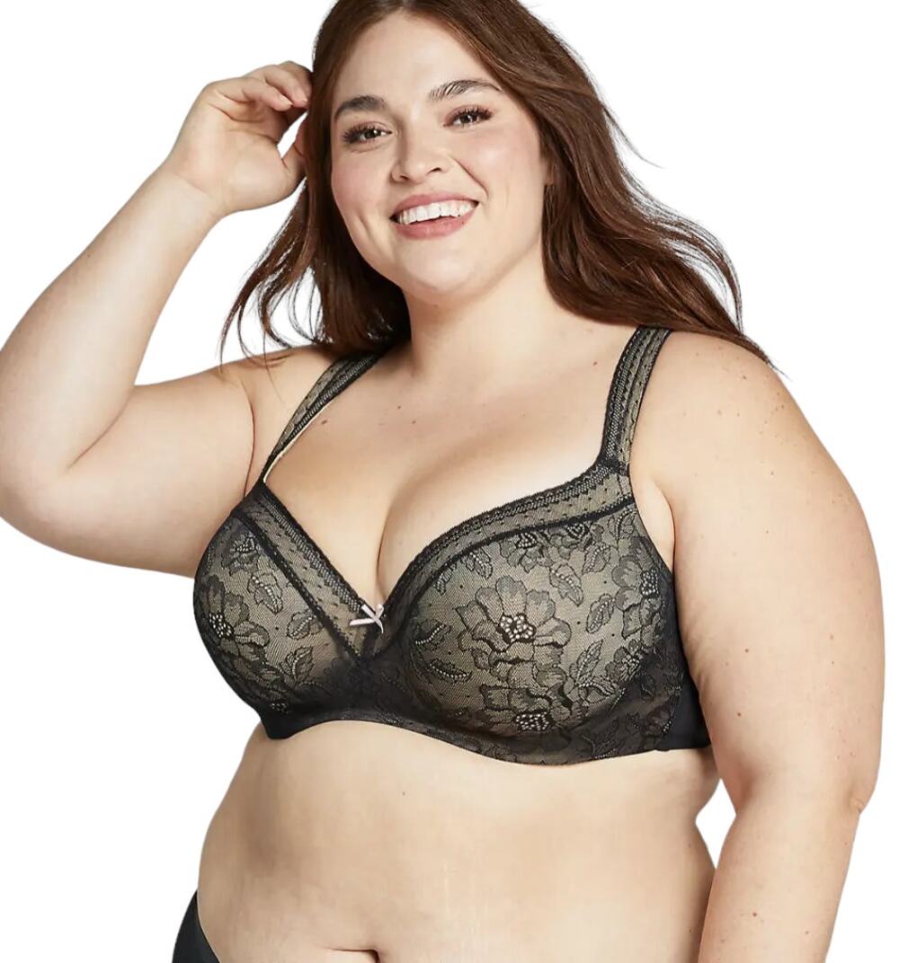 Cacique Modern Lace Black Lightly Lined Underwire Bra Size 46DD